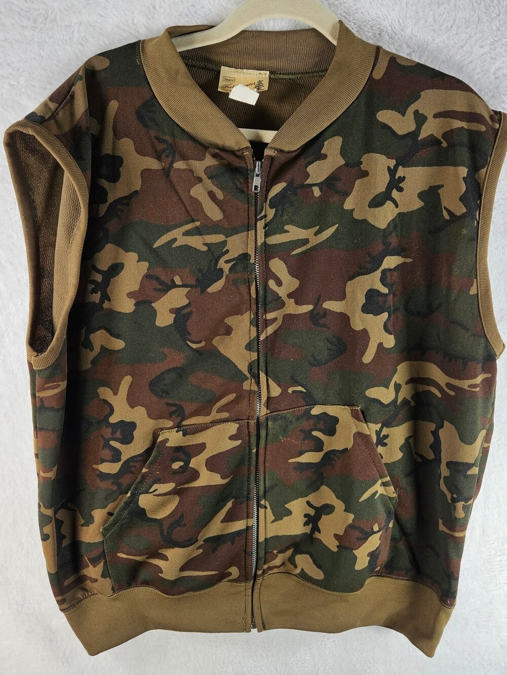 Sears Fieldmaster Zip-Up Vest Woodland Camo 100% Polyester Men's Size XXL Stout